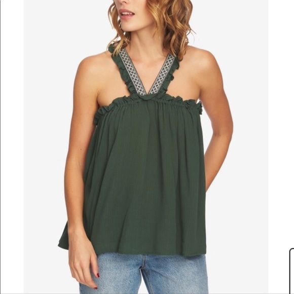 1. State XL jungle boogie in Taro green leaf ,double V strap cotton gauze top - Picture 1 of 11